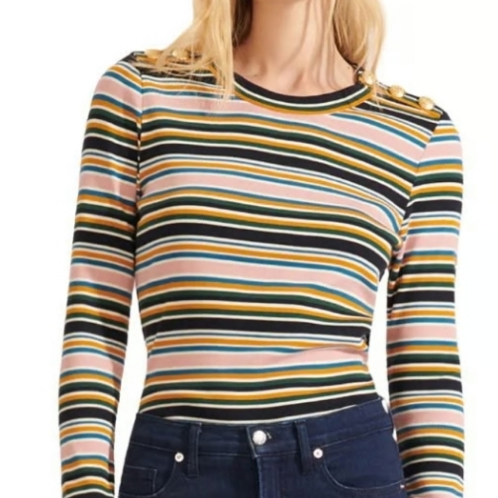 Veronica Beard Striped Button-Shoulder Blouse - image 6